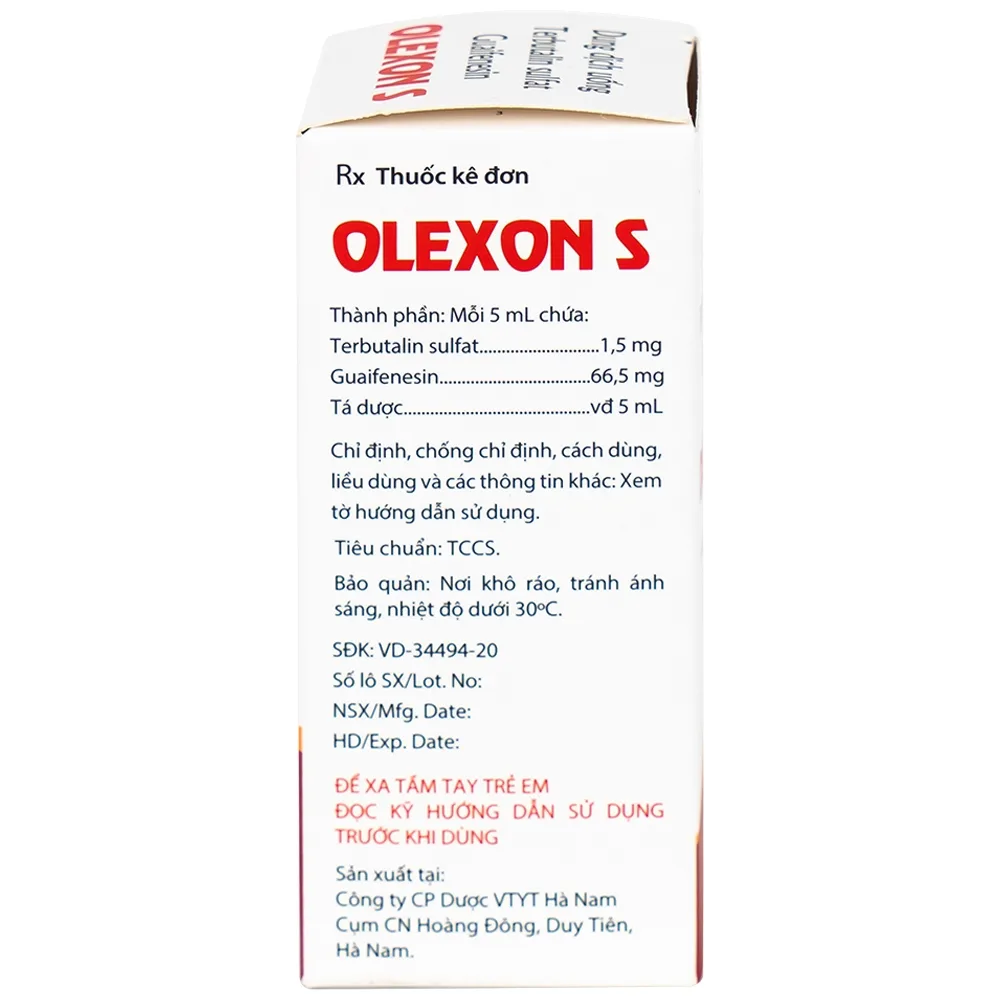 Hình ảnh Dung dịch uống Terbutalin sulfat Guaifenesin OLEXON S Hà Nam điều trị ho có đờm, ho do hen phế quản (90ml)