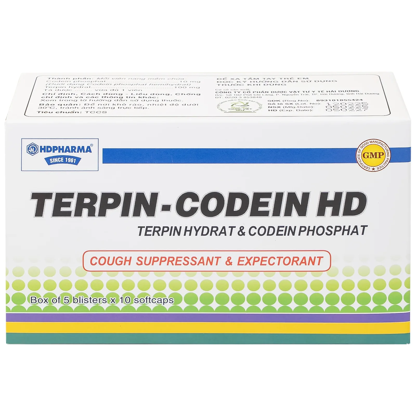 Hình ảnh Thuốc Terpin-codein HD Hdpharma điều trị triệu chứng ho khan hoặc kích ứng (5 vỉ x 10 viên)
