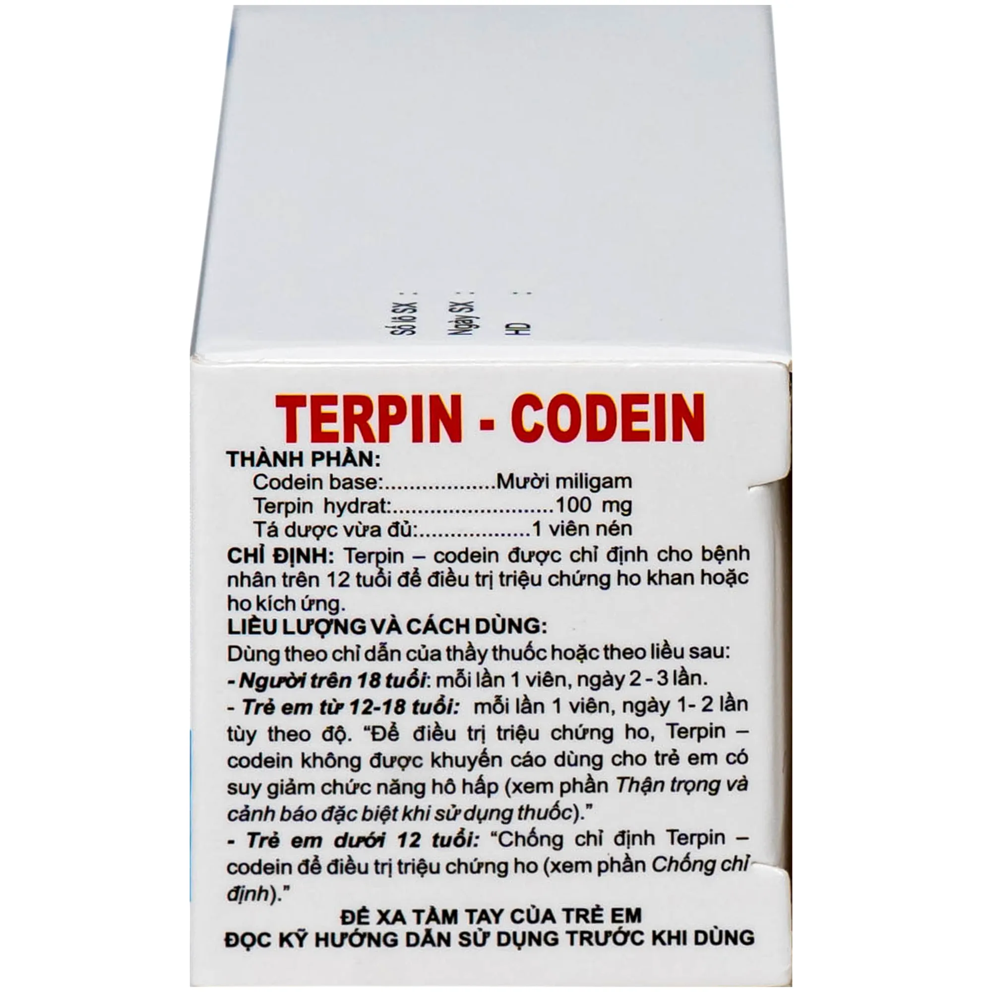 Hình ảnh Thuốc Terpin-codein Hóa Dược điều trị giảm ho, long đờm hiệu quả (6 vỉ x 10 viên)