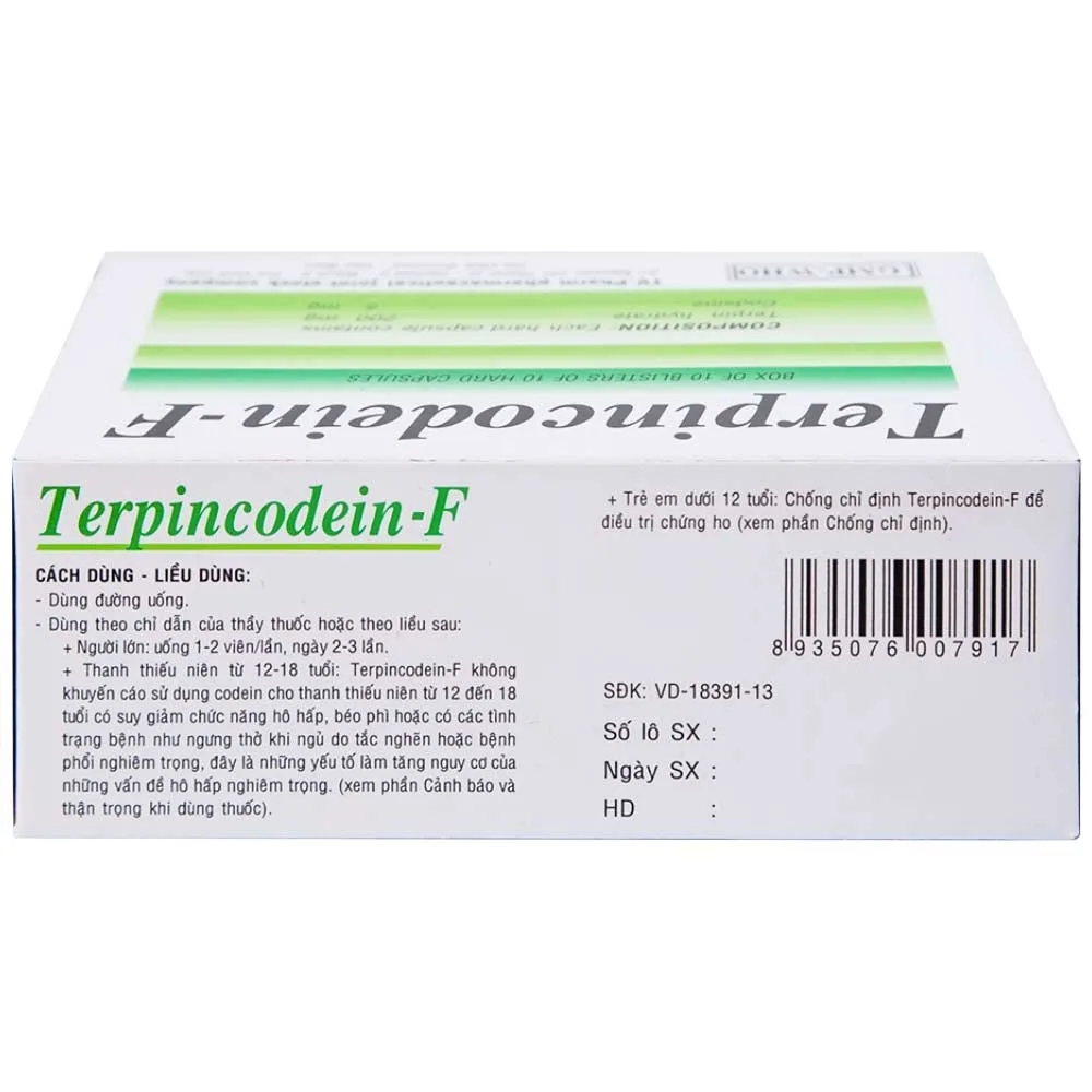 Hình ảnh Thuốc Terpincodein-F giảm ho, long đờm (10 vỉ x 10 viên)