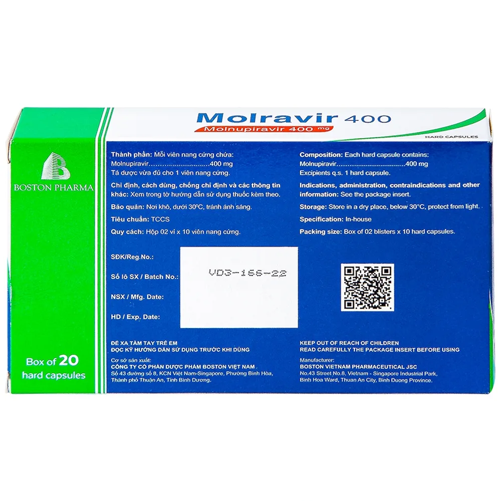 Hình ảnh Thuốc Molravir 400 Boston điều trị Covid-19 nhẹ đến trung bình (2 vỉ x 10 viên)