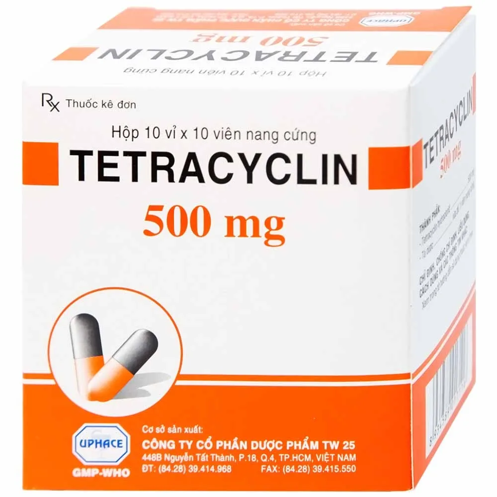 Hình ảnh Thuốc Tetracyclin 500mg Uphace điều trị nhiễm khuẩn đường hô hấp (10 vỉ x 10 viên)