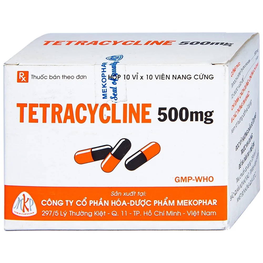 Hình ảnh Thuốc Tetracycline 500mg Mekophar điều trị nhiễm khuẩn đường hô hấp, đường sinh dục (10 vỉ x 10 viên)