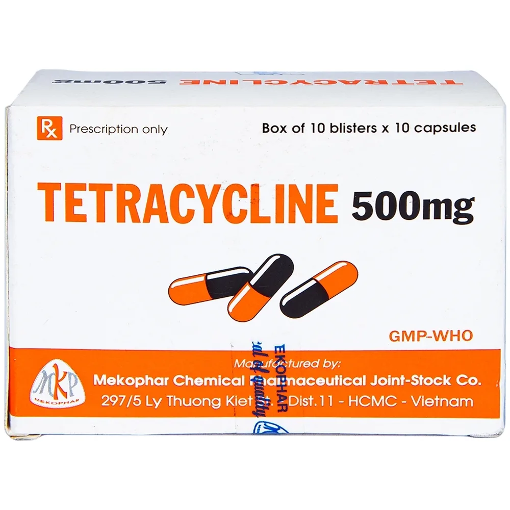 Hình ảnh Thuốc Tetracycline 500mg Mekophar điều trị nhiễm khuẩn đường hô hấp, đường sinh dục (10 vỉ x 10 viên)
