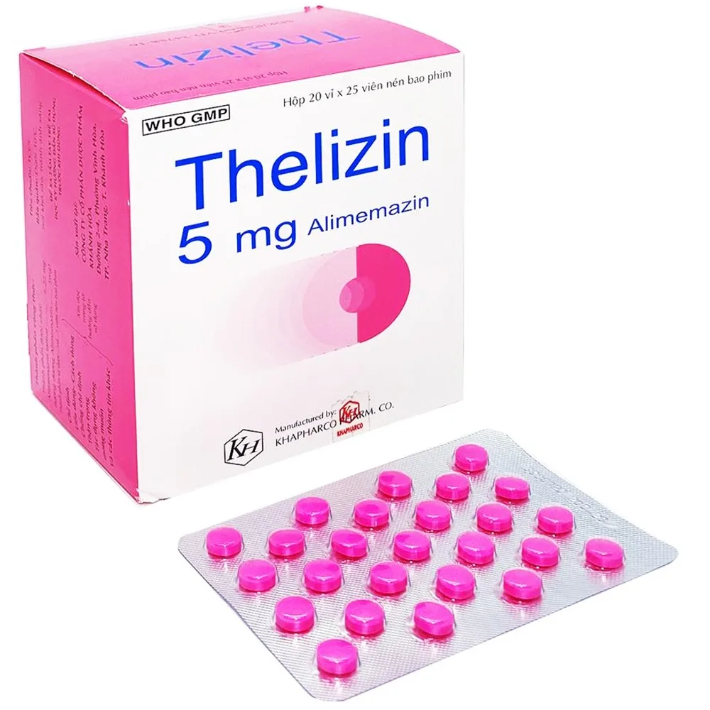 Hình ảnh Thuốc Thelizin 5mg Khapharco điều trị dị ứng hô hấp, mất ngủ (20 vỉ x 25 viên)