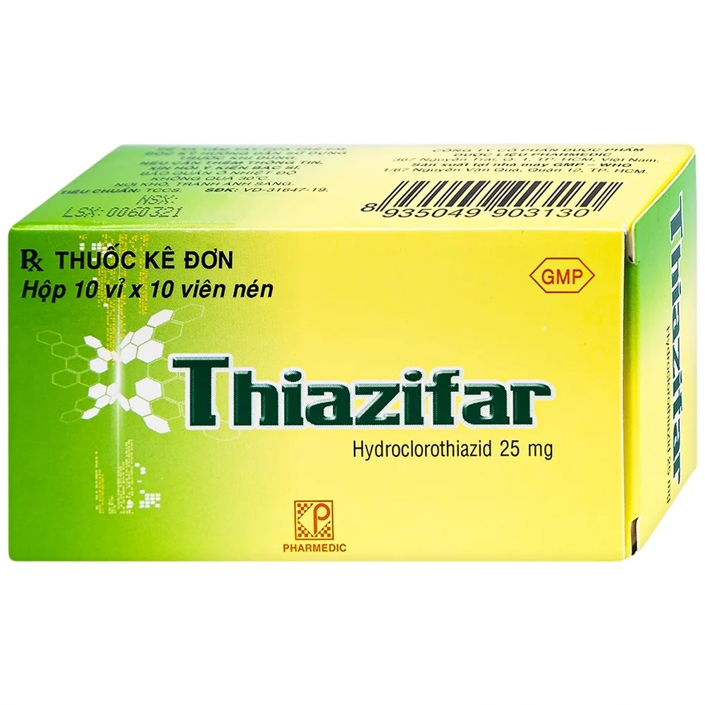 Hình ảnh Thuốc Thiazifar Pharmedic điều trị suy tim, tăng huyết áp (10 vỉ x 10 viên)