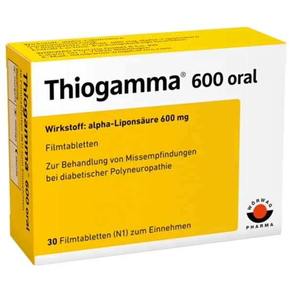Hình ảnh Thuốc Thiogamma 600 oral điều trị rối loạn cảm giác do tiểu đường (3 vỉ x 10 viên)