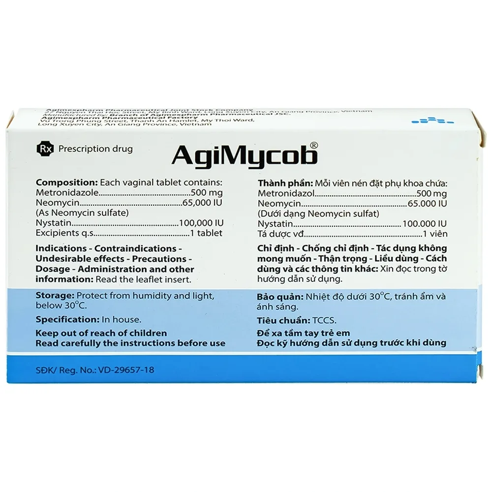 Hình ảnh Viên đặt phụ khoa Agimycob Agimexpharm điều trị viêm âm đạo (1 vỉ x 10 viên)