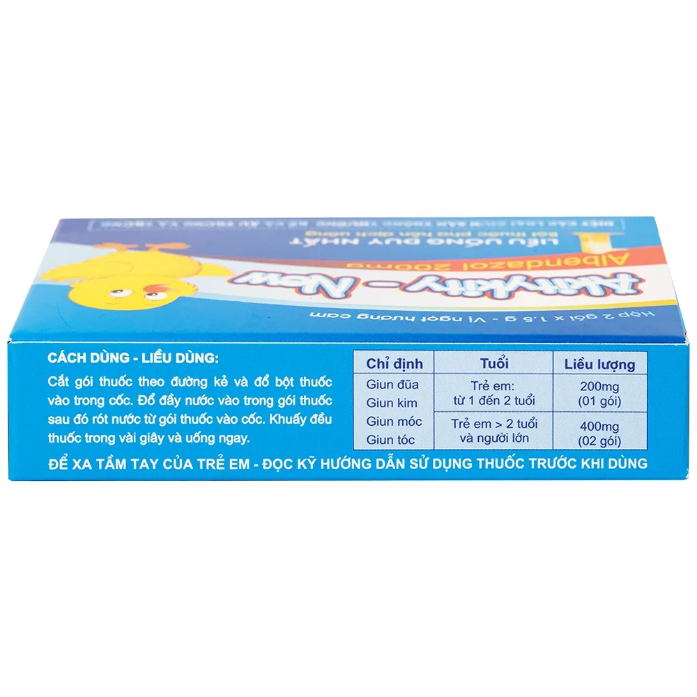 Hình ảnh Hỗn dịch uống Akitykity-New 200mg Pharbaco vị ngọt hương cam diệt các loại giun sán, ấu trùng và trứng (2 gói x 1.5g)