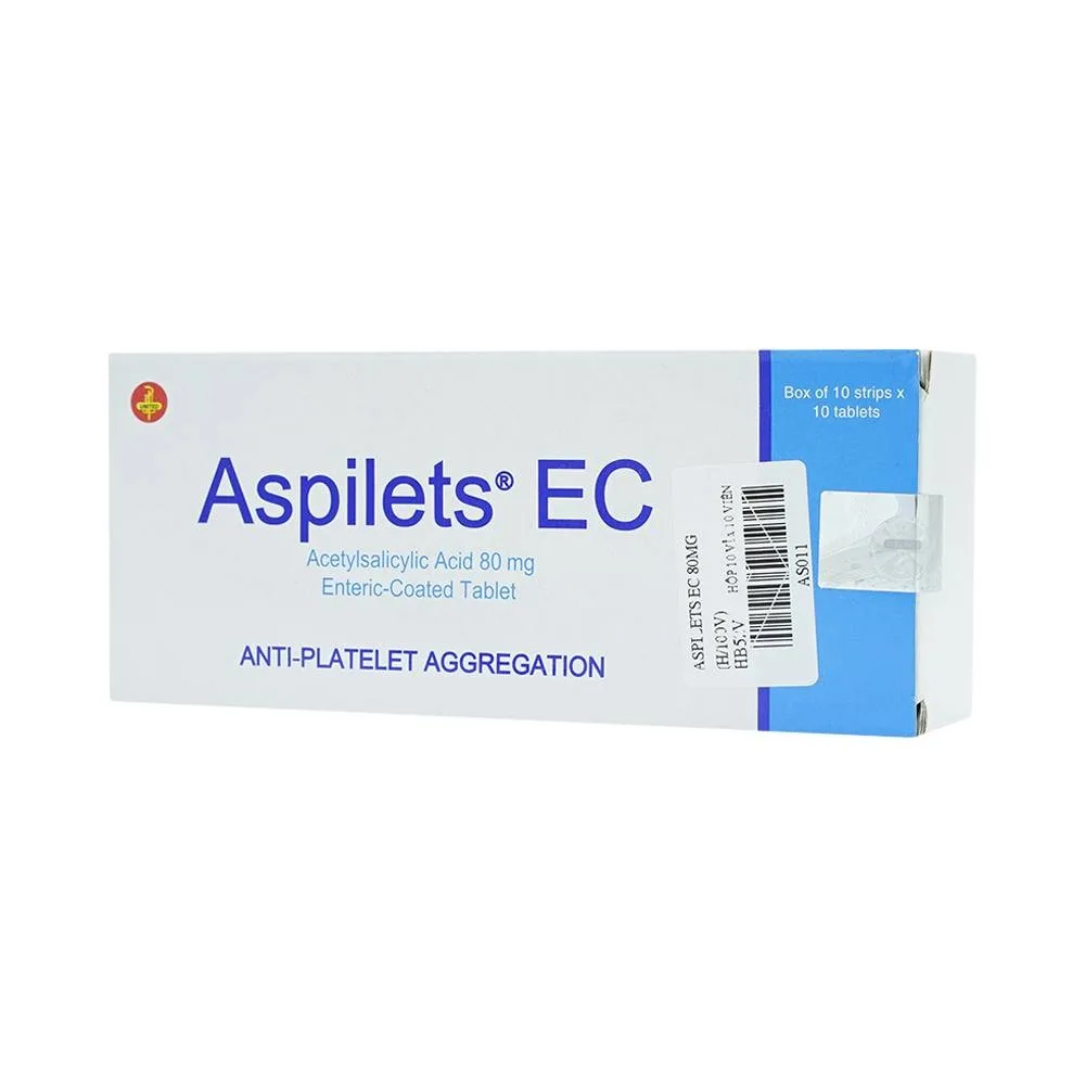 Hình ảnh Thuốc Aspilets EC 80mg phòng ngừa nhồi máu cơ tim, đột quỵ (10 vỉ x 10 viên)