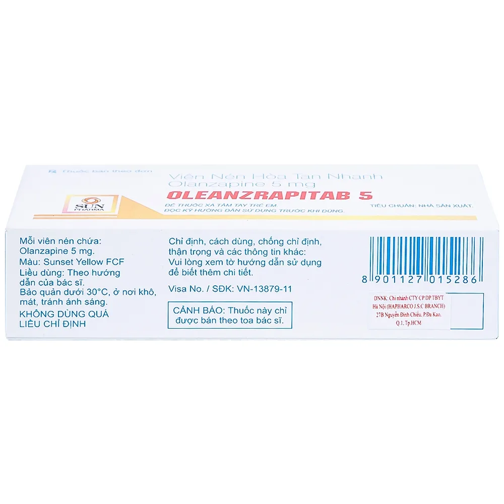 Hình ảnh Viên nén Oleanzrapitab 5 Sun Pharma điều trị bệnh tâm thần phân liệt (5 vỉ x 10 viên)
