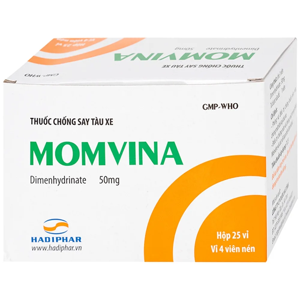 Hình ảnh Thuốc chống say tàu xe Momvina Hadiphar điều trị chứng buồn nôn, nôn, chóng mặt (25 vỉ x 4 viên)