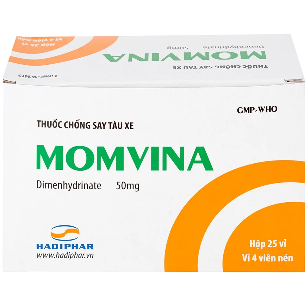 Hình ảnh Thuốc chống say tàu xe Momvina Hadiphar điều trị chứng buồn nôn, nôn, chóng mặt (25 vỉ x 4 viên)