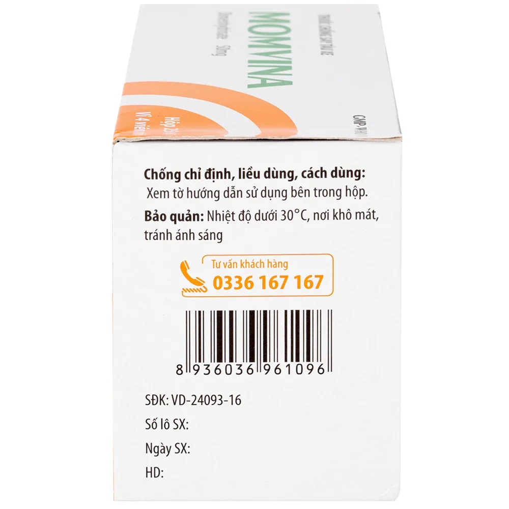 Hình ảnh Thuốc chống say tàu xe Momvina Hadiphar điều trị chứng buồn nôn, nôn, chóng mặt (25 vỉ x 4 viên)