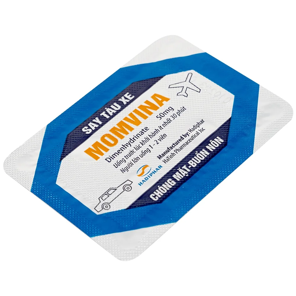 Hình ảnh Thuốc chống say tàu xe Momvina Hadiphar điều trị chứng buồn nôn, nôn, chóng mặt (25 vỉ x 4 viên)