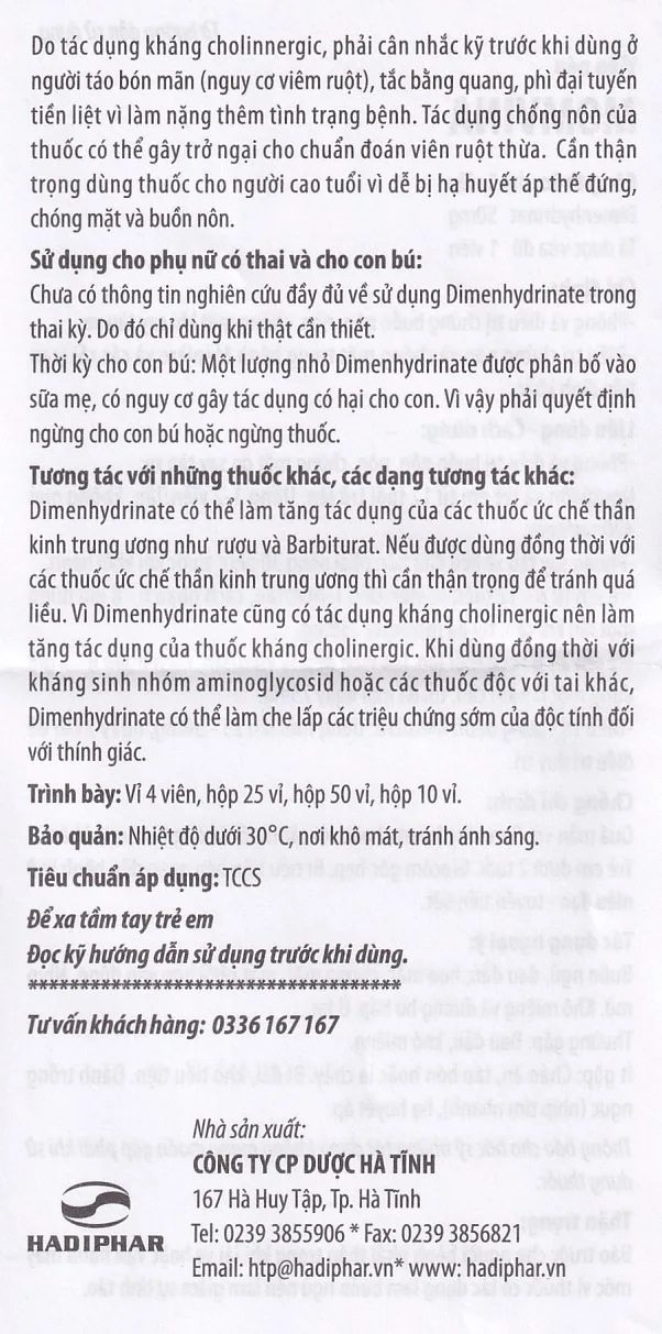 Hình ảnh Thuốc chống say tàu xe Momvina Hadiphar điều trị chứng buồn nôn, nôn, chóng mặt (25 vỉ x 4 viên)