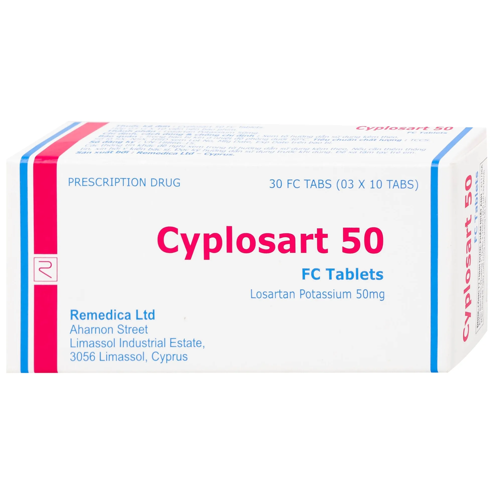 Hình ảnh Thuốc Cyplosart 50 Remedica điều trị tăng huyết áp (3 vỉ x 10 viên)