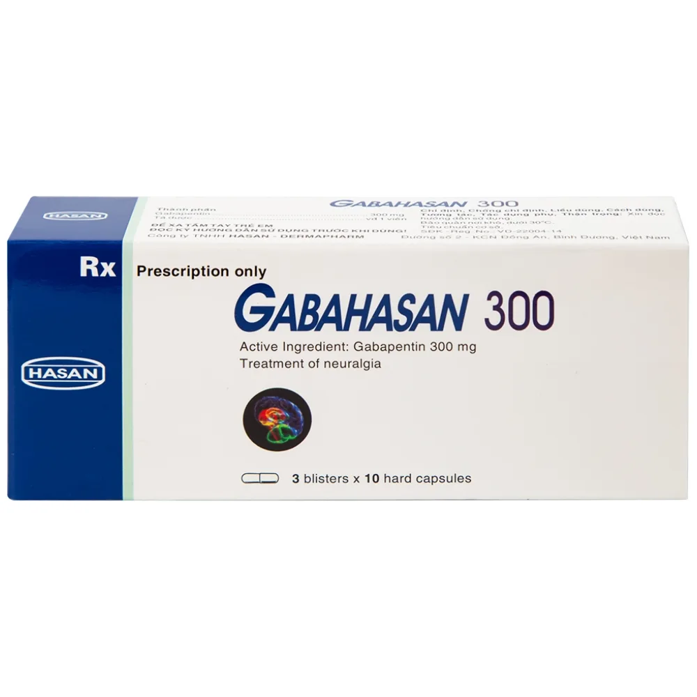 Hình ảnh Thuốc Gabahasan 300 Hasan điều trị hỗ trợ trong động kinh cục bộ, đau viêm dây thần kinh ngoại biên (3 vỉ x 10 viên)