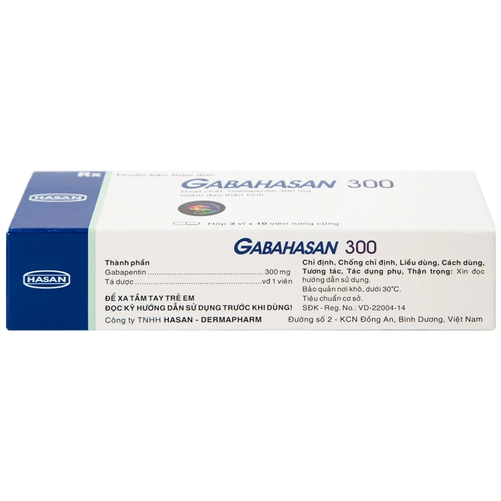 Hình ảnh Thuốc Gabahasan 300 Hasan điều trị hỗ trợ trong động kinh cục bộ, đau viêm dây thần kinh ngoại biên (3 vỉ x 10 viên)