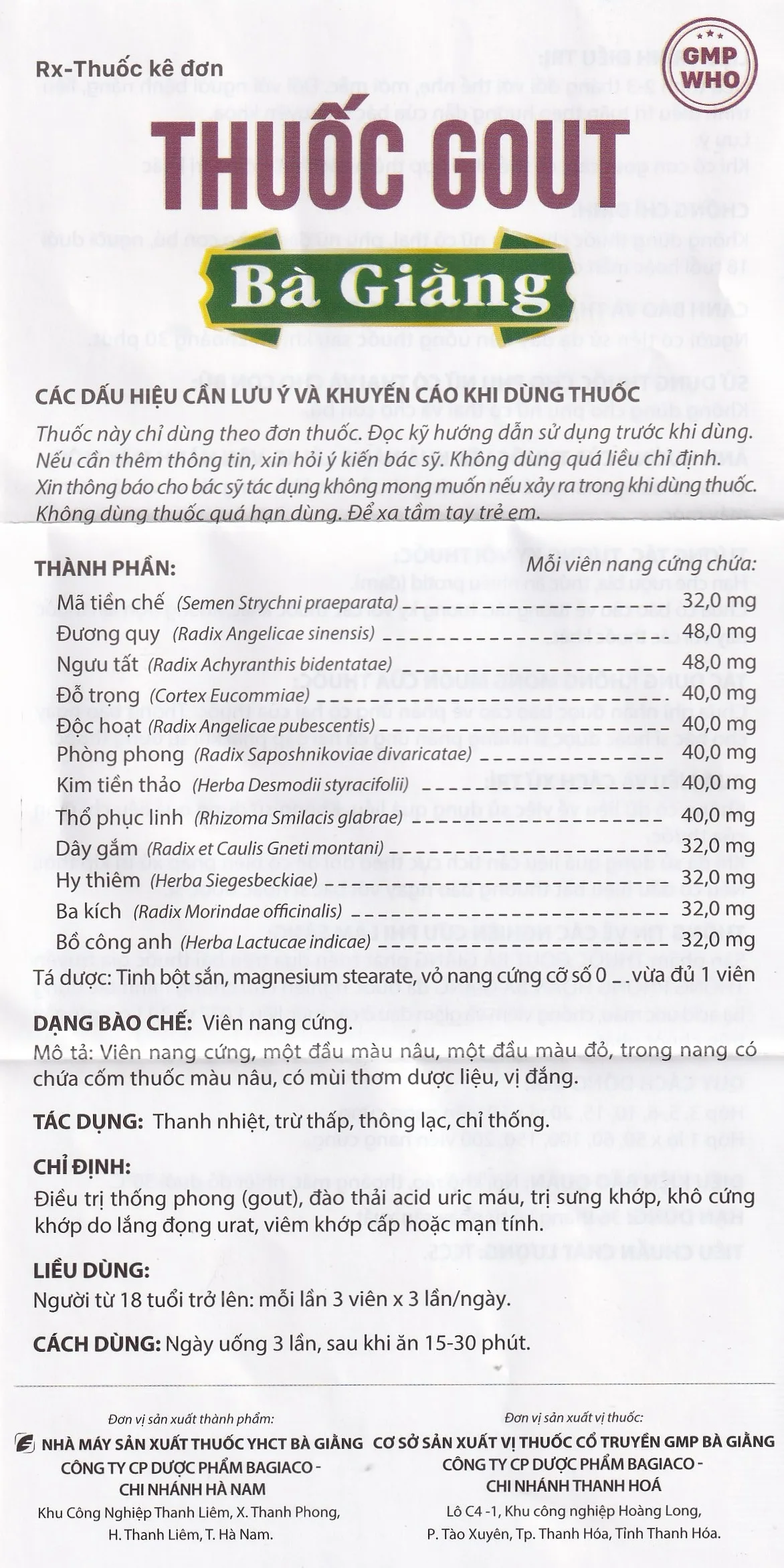 Hình ảnh Thuốc Gout Bà Giằng điều trị gout, giảm acid uric, trị khớp do lắng đọng urat, viêm khớp (60 viên)