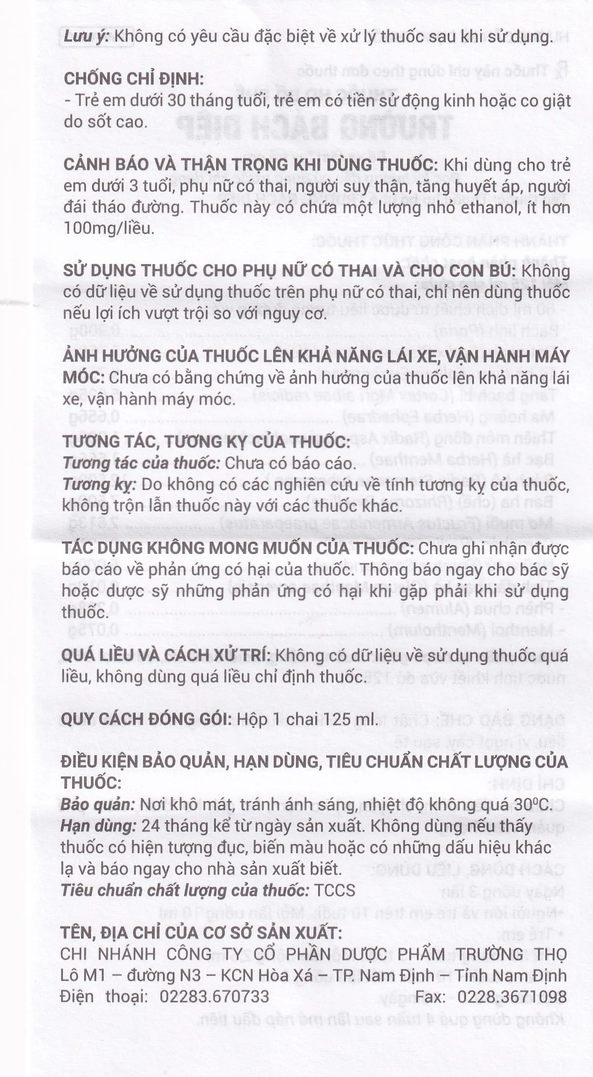 Hình ảnh Thuốc ho bổ phế Trường Bạch Diệp Trường Thọ chữa ho tiêu đờm, chuyên trị ho cảm (125ml)