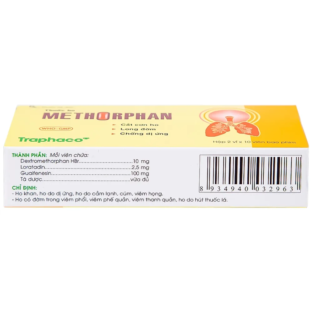 Hình ảnh Thuốc ho Methorphan Traphaco cắt cơn ho, điều trị long đờm, chống dị ứng (2 vỉ x 10 viên)