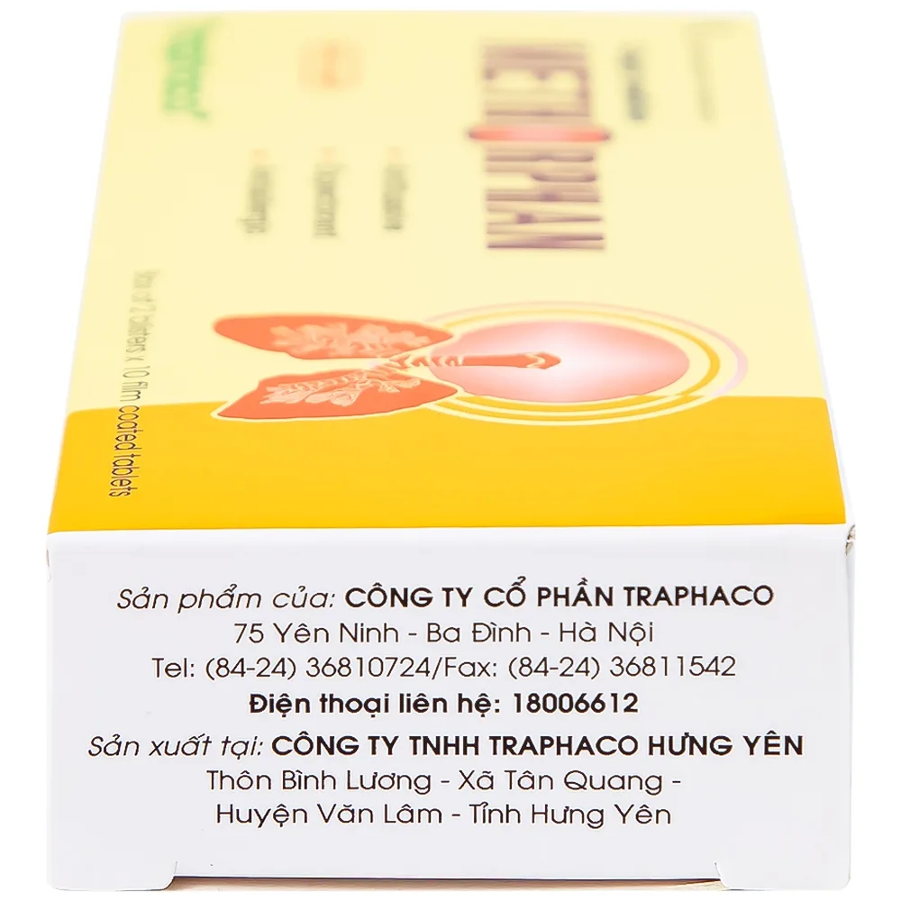 Hình ảnh Thuốc ho Methorphan Traphaco cắt cơn ho, điều trị long đờm, chống dị ứng (2 vỉ x 10 viên)