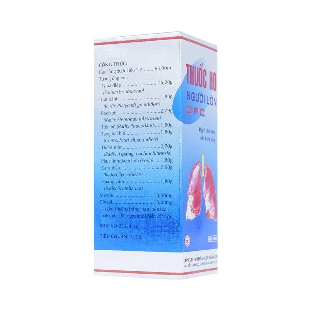 Hình ảnh Thuốc ho người lớn OPC điều trị viêm nhiễm đường hô hấp, các chứng ho gió (90ml)