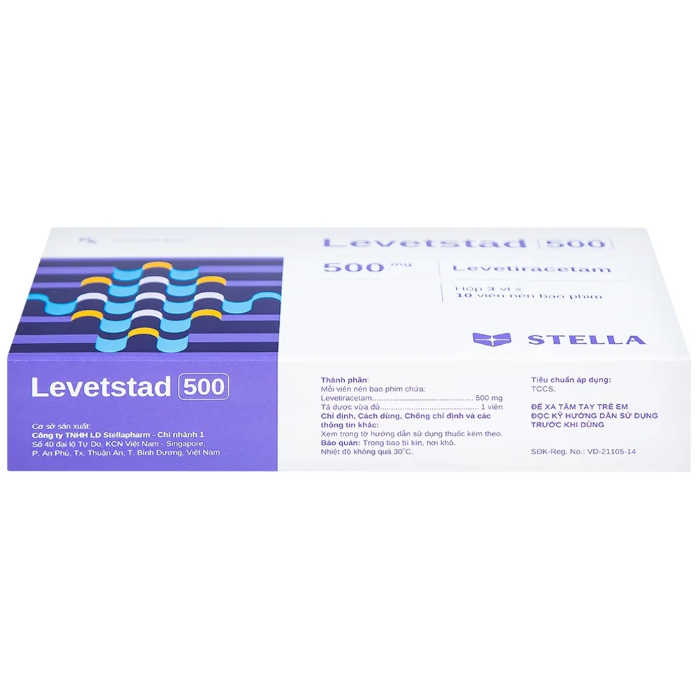 Hình ảnh Thuốc Levetstad 500 Stella điều trị động kinh khởi phát cục bộ (3 vỉ x 10 viên)