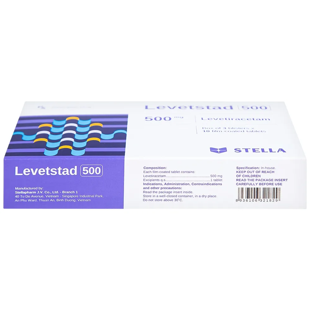 Hình ảnh Thuốc Levetstad 500 Stella điều trị động kinh khởi phát cục bộ (3 vỉ x 10 viên)