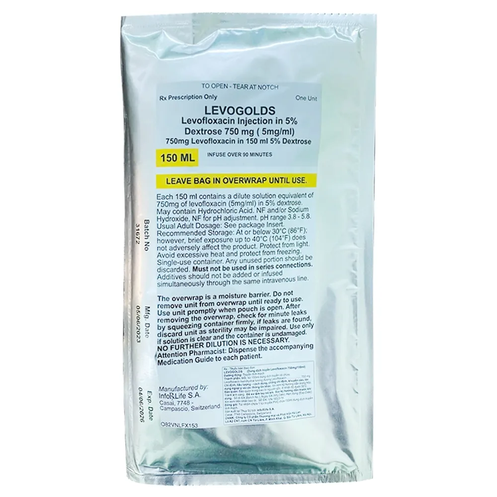Hình ảnh Thuốc Levogolds 750mg Inforlife điều trị nhiễm khuẩn do vi khuẩn nhạy cảm (150ml)