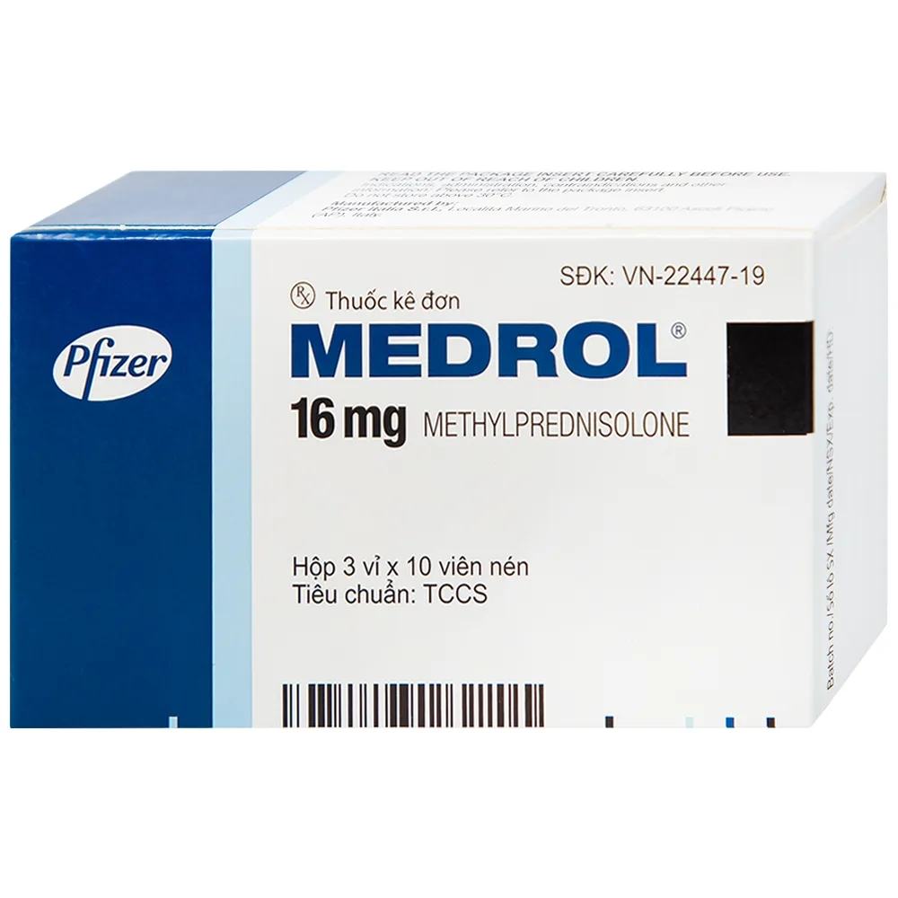 Hình ảnh Thuốc Medrol 16mg Pfizer kháng viêm, điều trị rối loạn nội tiết, viêm tuyến giáp (3 vỉ x 10 viên)