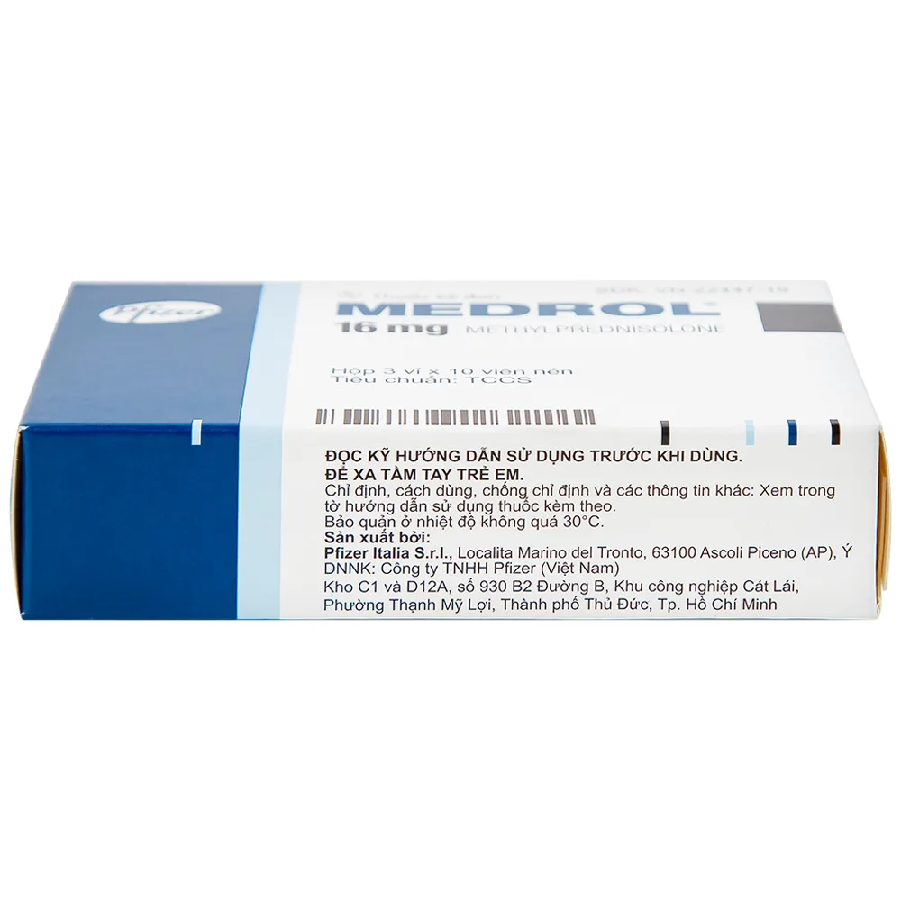 Hình ảnh Thuốc Medrol 16mg Pfizer kháng viêm, điều trị rối loạn nội tiết, viêm tuyến giáp (3 vỉ x 10 viên)