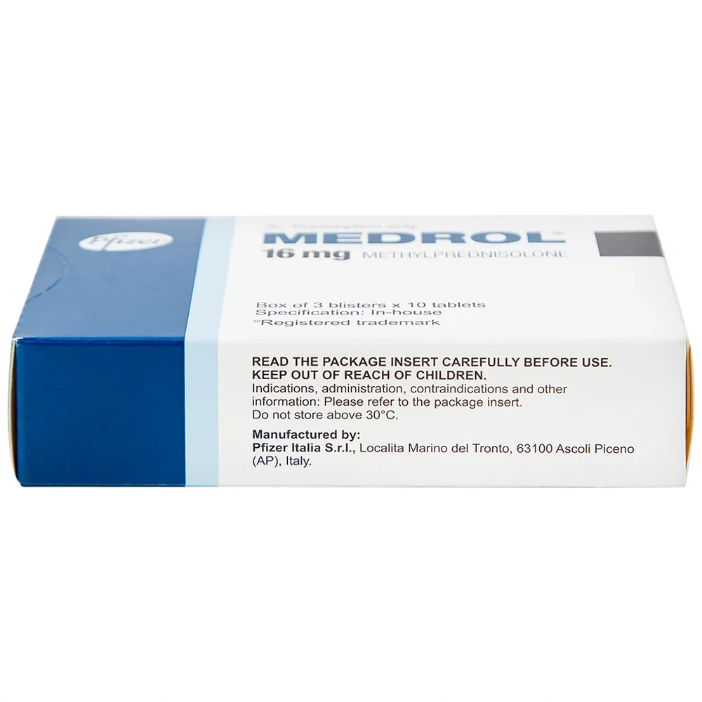 Hình ảnh Thuốc Medrol 16mg Pfizer kháng viêm, điều trị rối loạn nội tiết, viêm tuyến giáp (3 vỉ x 10 viên)