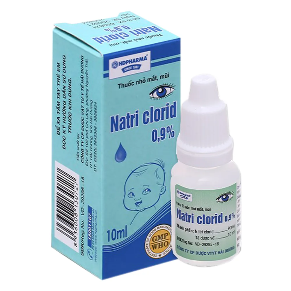 Hình ảnh Thuốc nhỏ mắt, mũi Natri Clorid 0,9% HDPharma điều trị triệu chứng mỏi mắt, mắt đỏ, sổ mũi, nghẹt mũi (10ml)