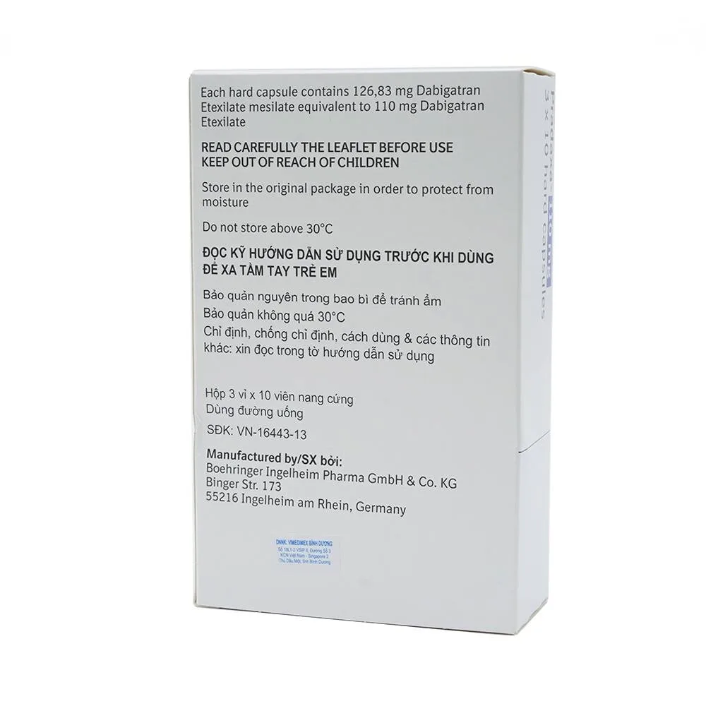 Hình ảnh Viên nang cứng Pradaxa 110mg Boehringer phòng ngừa tai biến, đột quỵ (3 vỉ x 10 viên)