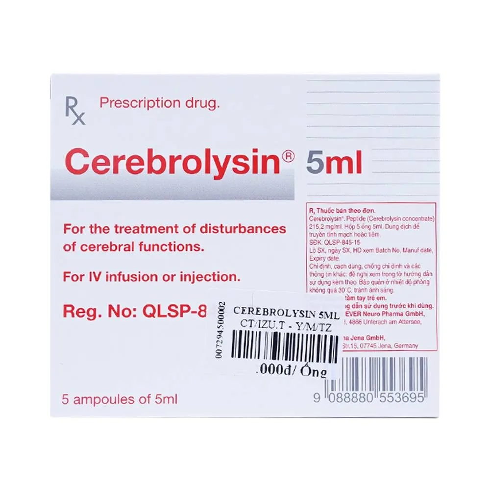 Hình ảnh Thuốc tiêm Cerebrolysin 5ml điều trị rối loạn trí nhớ, sa sút trí tuệ (1 vỉ x 5 ống x 5ml)