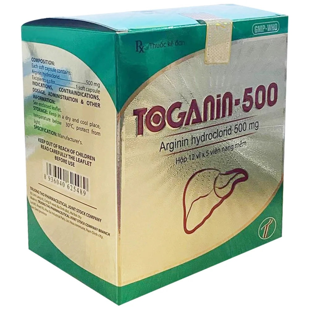 Hình ảnh Thuốc Toganin 500 Trường Thọ Pharma điều trị tăng amoniac máu, rối loạn khó tiêu (12 vỉ x 5 viên)
