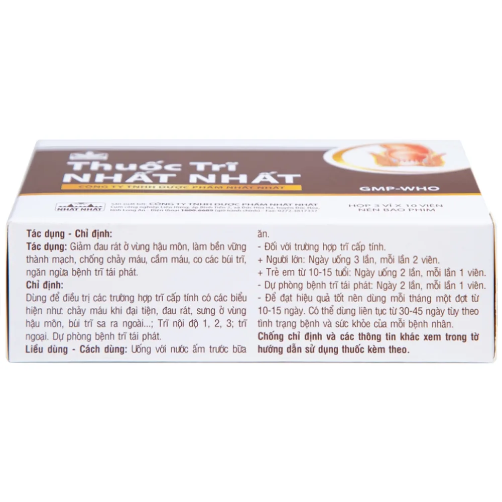 Hình ảnh Thuốc Trĩ Nhất Nhất giảm đau rát hậu môn, làm bền vững thành mạch, điều trị các trường hợp trĩ cấp tính (3 vỉ x 10 viên)