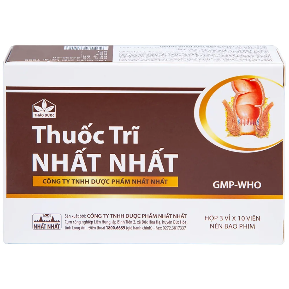 Hình ảnh Thuốc Trĩ Nhất Nhất giảm đau rát hậu môn, làm bền vững thành mạch, điều trị các trường hợp trĩ cấp tính (3 vỉ x 10 viên)