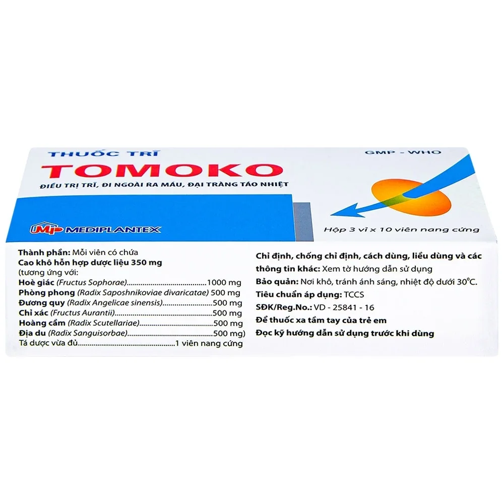 Hình ảnh Thuốc  Tomoko Mediplantex điều trị trĩ, đi ngoài ra máu, đại tràng táo nhiệt (3 vỉ x 10 viên)