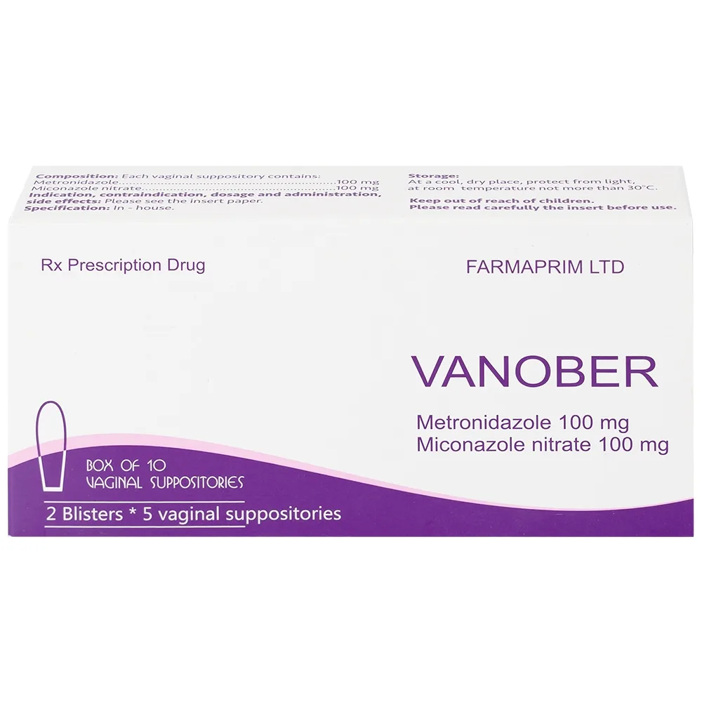 Hình ảnh Viên đặt âm đạo Vanober Farmaprim điều trị viêm âm đạo khí hư, ngứa rát (2 vỉ x 5 viên)