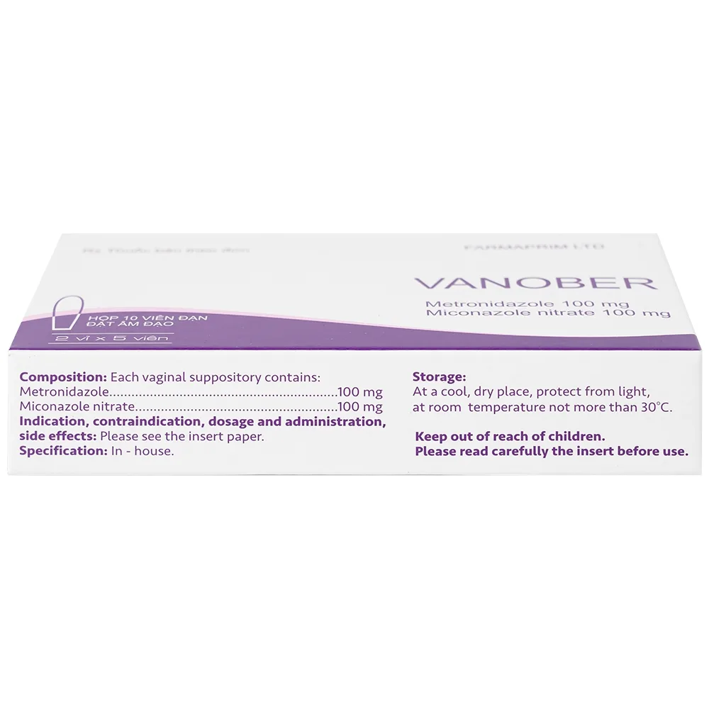 Hình ảnh Viên đặt âm đạo Vanober Farmaprim điều trị viêm âm đạo khí hư, ngứa rát (2 vỉ x 5 viên)