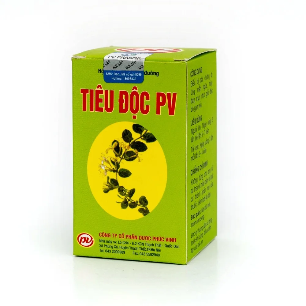 Hình ảnh Thuốc Tiêu Độc PV điều trị dị ứng, mẩn ngứa, mày đay (60 viên)
