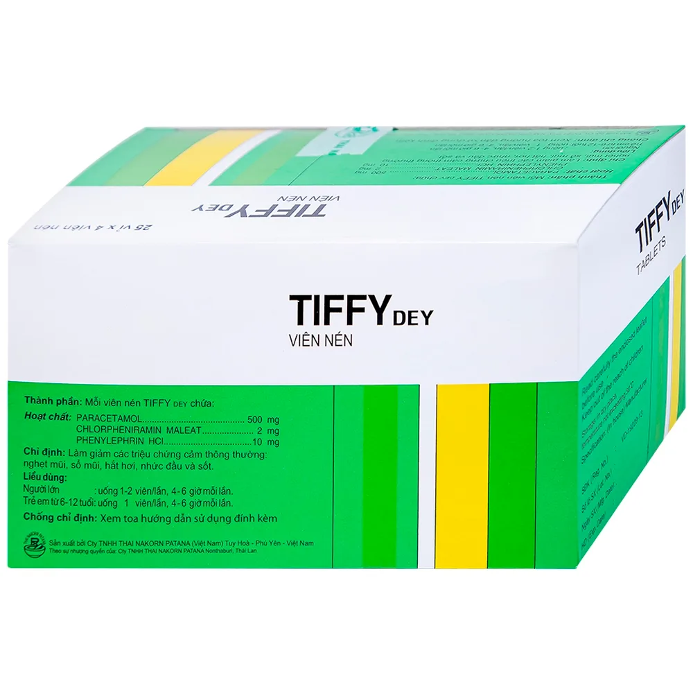 Hình ảnh Thuốc Tiffy Dey Thai Nakorn Patana điều trị nghẹt mũi, sổ mũi (25 vỉ x 4 viên)