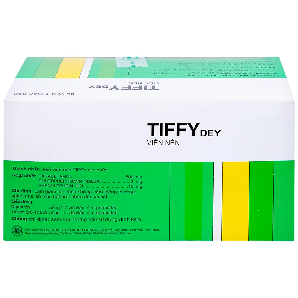 Hình ảnh Thuốc Tiffy Dey Thai Nakorn Patana điều trị nghẹt mũi, sổ mũi (25 vỉ x 4 viên)