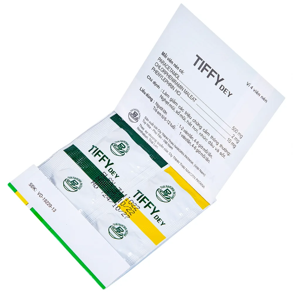 Hình ảnh Thuốc Tiffy Dey Thai Nakorn Patana điều trị nghẹt mũi, sổ mũi (25 vỉ x 4 viên)