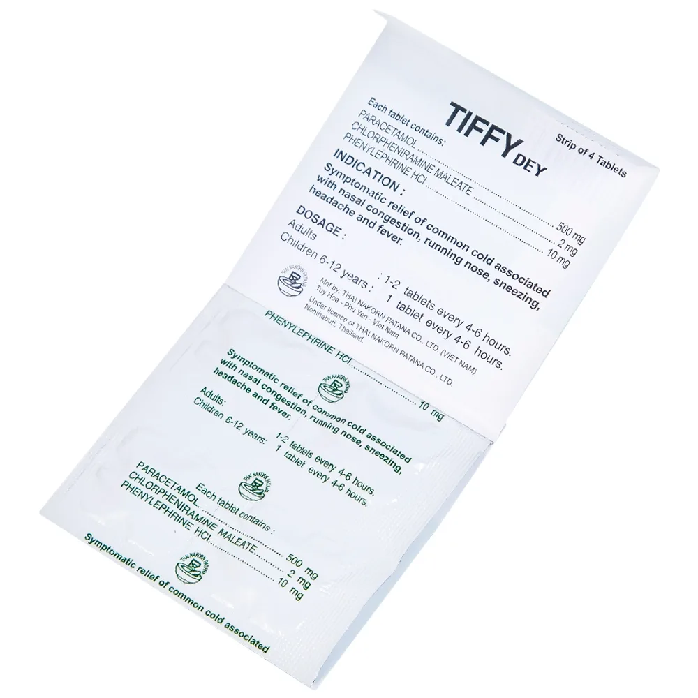 Hình ảnh Thuốc Tiffy Dey Thai Nakorn Patana điều trị nghẹt mũi, sổ mũi (25 vỉ x 4 viên)