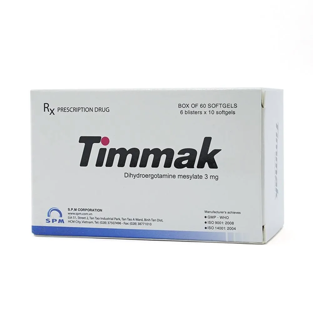 Hình ảnh Thuốc Timmak 3mg S.P.M điều trị rối loạn tuần hoàn thể đứng (6 vỉ x 10 viên)