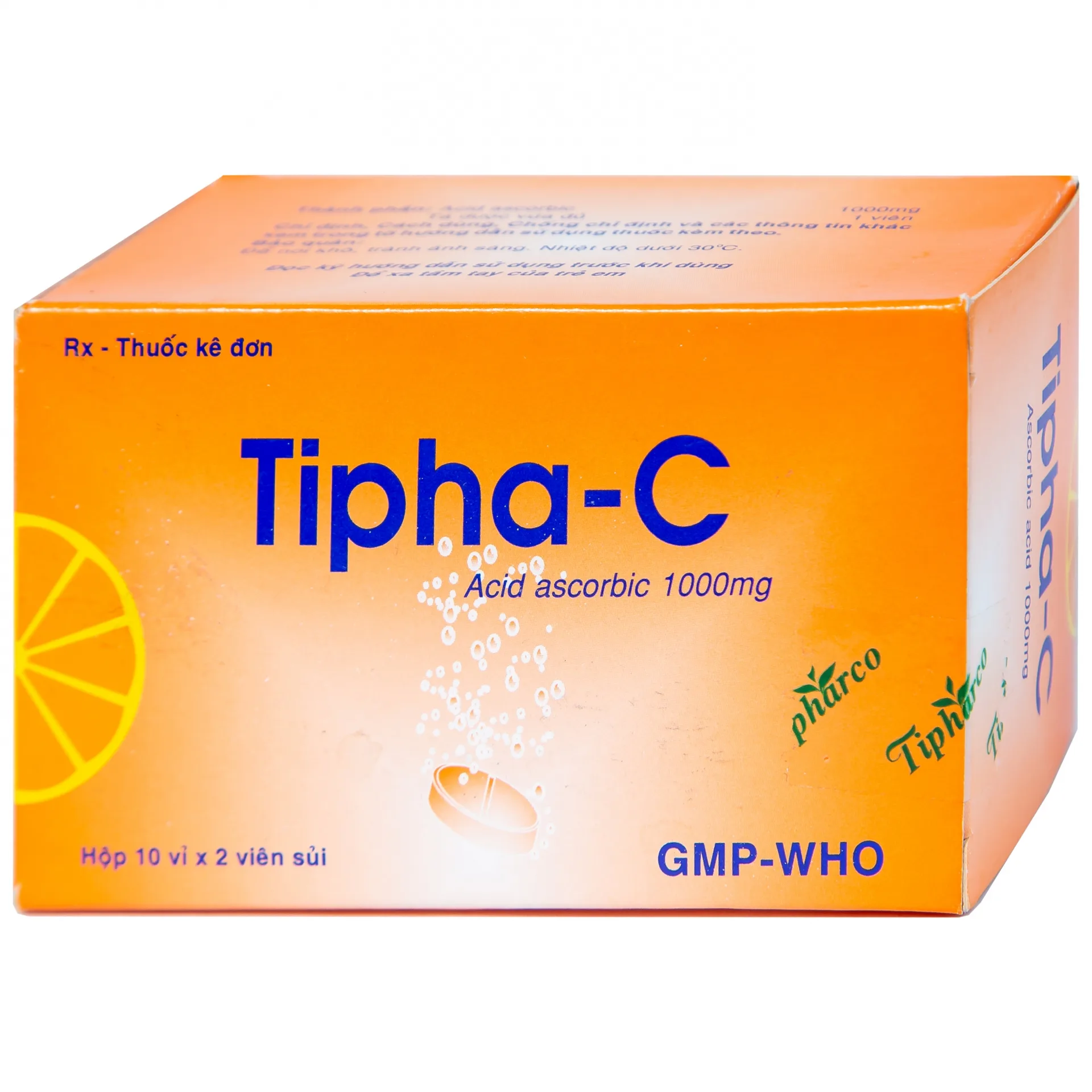Hình ảnh Viên sủi Tipha-C 1000mg Tipharco điều trị thiếu vitamin C (10 vỉ x 2 viên)